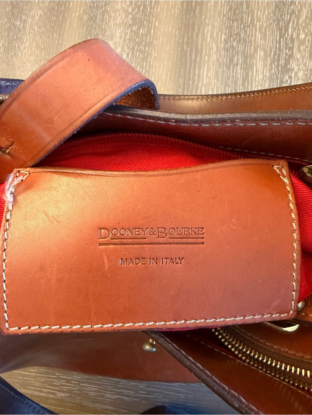 Dooney & Bourke Tan Leather Satchel with Brass Hardware - Picture 5 of 8